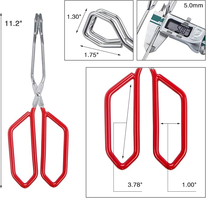 Tongs 2-Piece Set, Red 11-Inch Stainless Steel with Non-Slip Grip