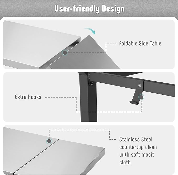 Movable Grill Table with Folding Side Table, Pizza Oven Table as BBQ Food Prep - Image 4