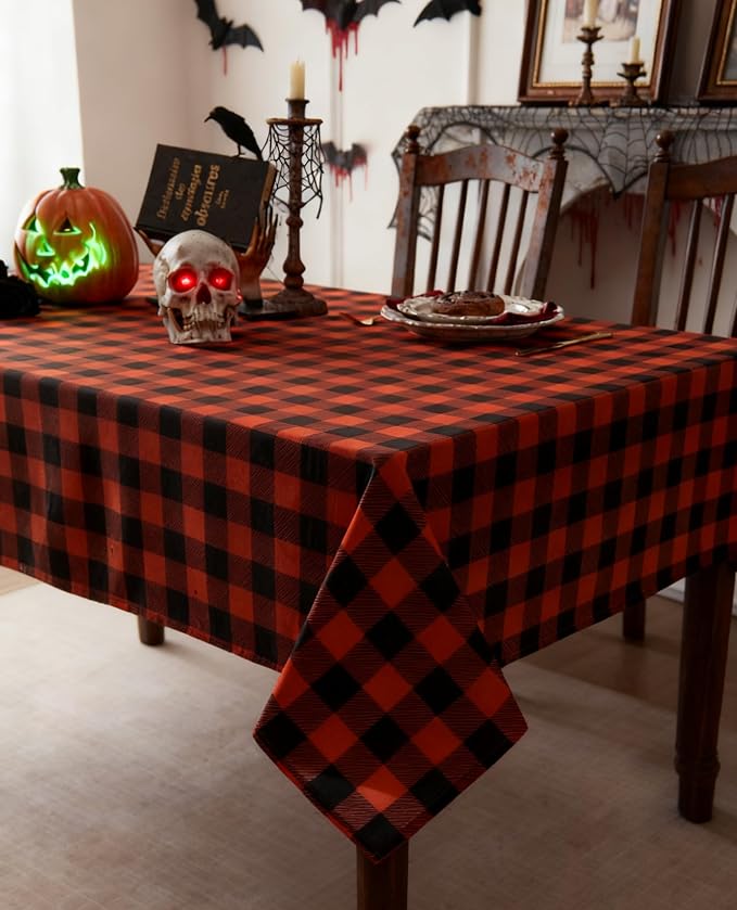 Classic Orange Gingham Buffalo Tablecloth Fabric - Image 3