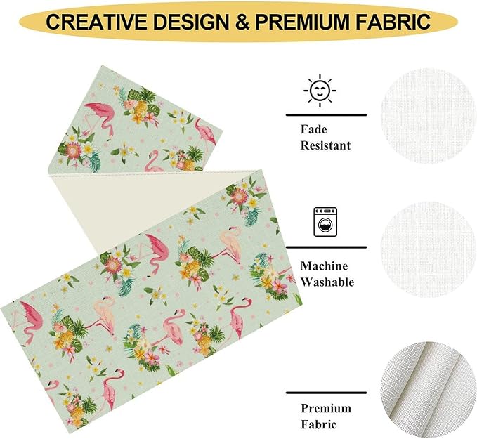 Tropical Flamingo Table Runner, Spring Summer Floral Dots Pineapples Hawaiian - Image 5