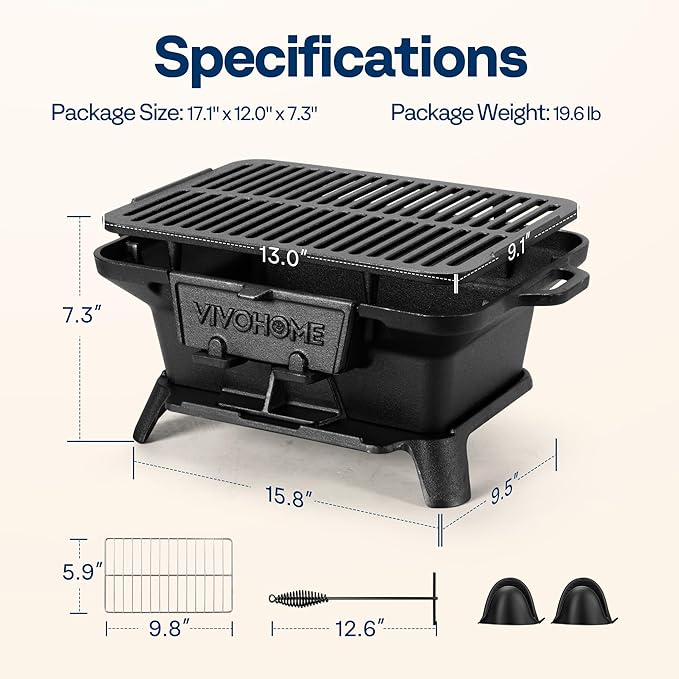 VIVOHOME Rectangle Cast Iron Charcoal Grill - Image 7