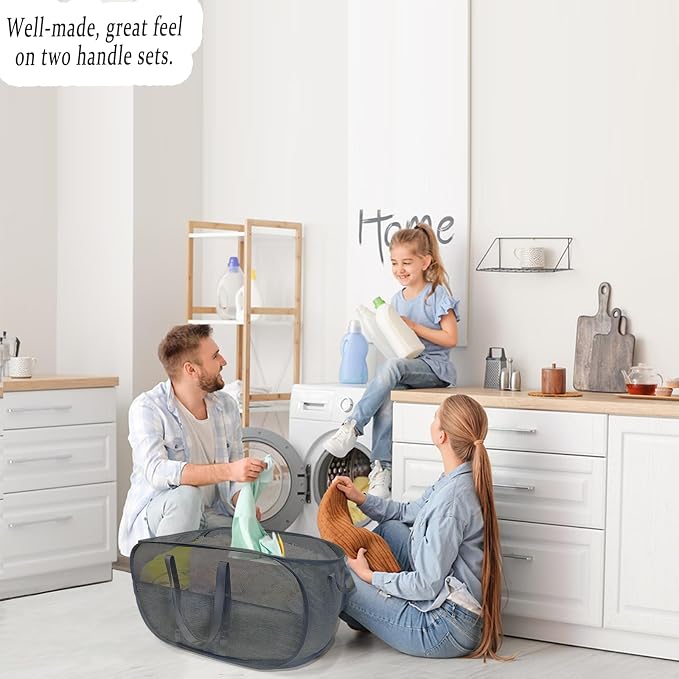 Extra Large Mesh Pop Up Laundry Hamper 2 Pack, 100L Collapsible Laundry Baskets - Image 7