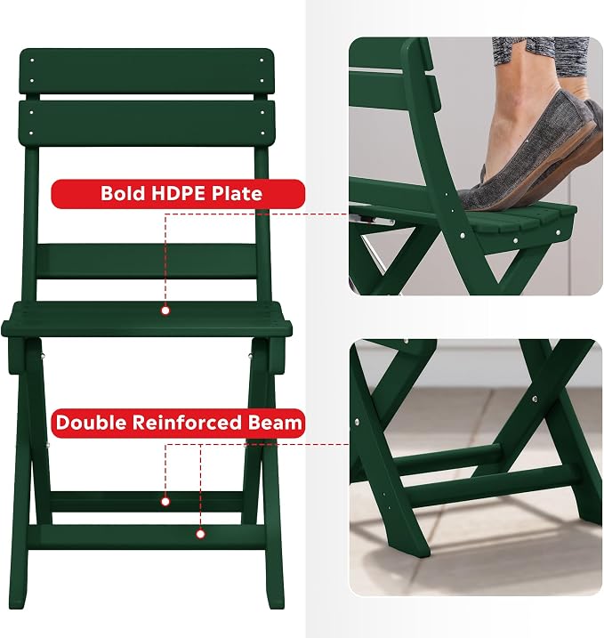 Costaelm Paradise 3-Piece Outdoor HDPE Folding Patio Bistro Table and Chairs - Image 8