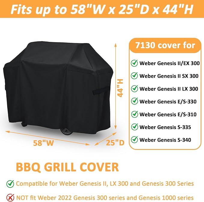 7130 Grill Cover for Weber Genesis 300 & II 300 Series Gas Grill, Waterproof - Image 2