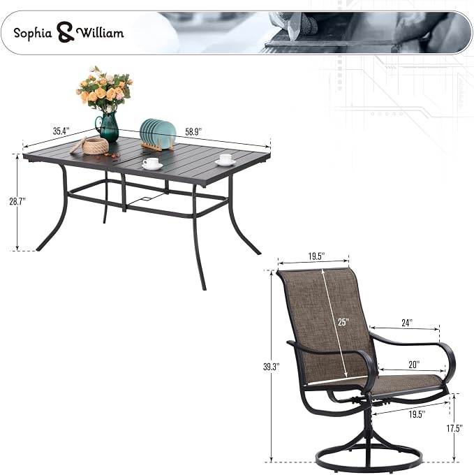Sophia & William Patio Dining Set 7 Pieces Outdoor Patio Set - Image 7