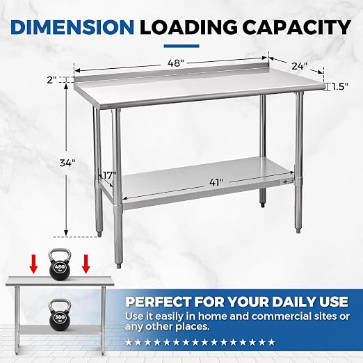 Profeeshaw Stainless Steel Prep Table NSF Commercial Work Table - Image 2