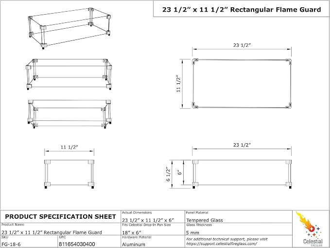 Celestial 23.5" x 11.5" x 6" Wind Guard, fits Celestial 18”x6” Fire Pit Burner - Image 7