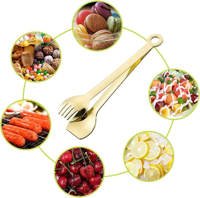 Tongs Set of 4 - Gold Plated Stainless Steel, 15.2 cm Mini