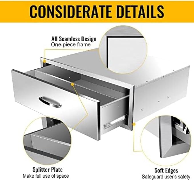 BBQ Outdoor Kitchen Drawers Stainless Steel 3-Drawer BBQ Drawer Enclosed - Image 5