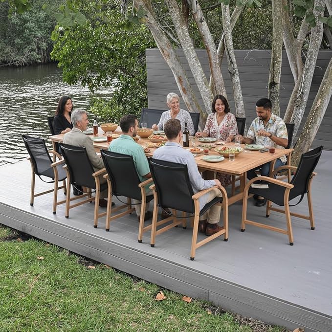 Amazonia Franklin 11-Piece Rectangular Extendable Patio Dining Set | Teak - Image 12