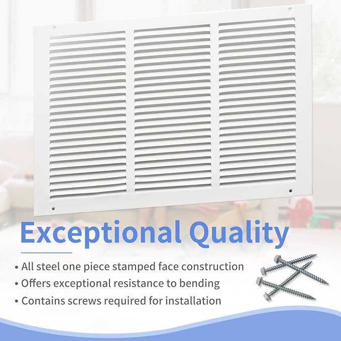 18"W x 12"H Steel Return Air Grille, Air Return Vent Cover - Image 2