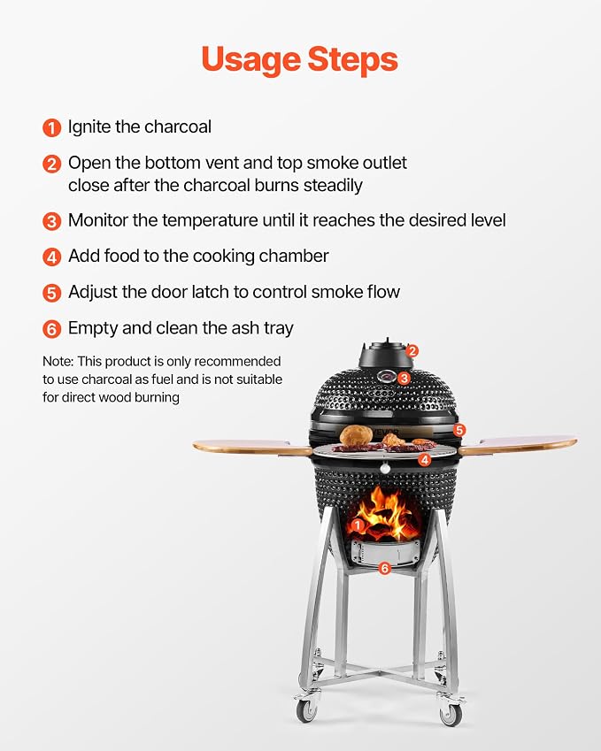 VEVOR Charcoal Smoker and Grill, Movable Ceramic Barbecue Grill - Image 6