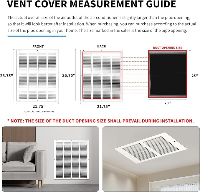 20x25 Air Return Grille, Air Return Vent Cover, Flat Vent Cover, Rejillas De - Image 4