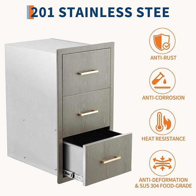 Stainless Steel Outdoor Kitchen Double Access Drawers 17"W x 30"H x 21"D - Image 5
