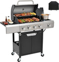 4-Burner Gas Grill with Side Burner & Cover, 51000 BTU Stainless Steel Outdoor by EUHOME