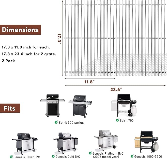 Grill Grates for Weber Spirit 300 & Spirit II GS4 300 Series, Stainless Steel - Image 2