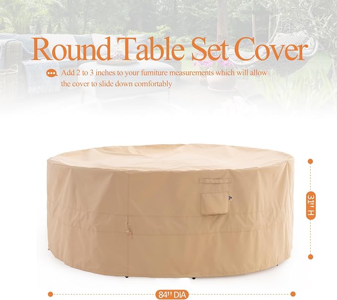 WJ-X3 Round Patio Furniture Cover, Waterproof, UV Resistant, Anti-Fading - Image 7