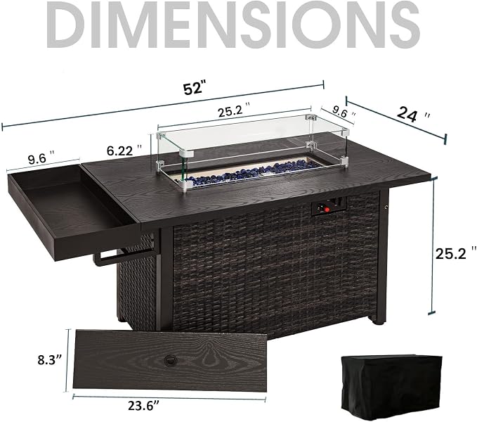 Sundale Outdoor 52 Inch Outdoor Fire Pit Table, 000 BTU Propane Fire Pits - Image 7