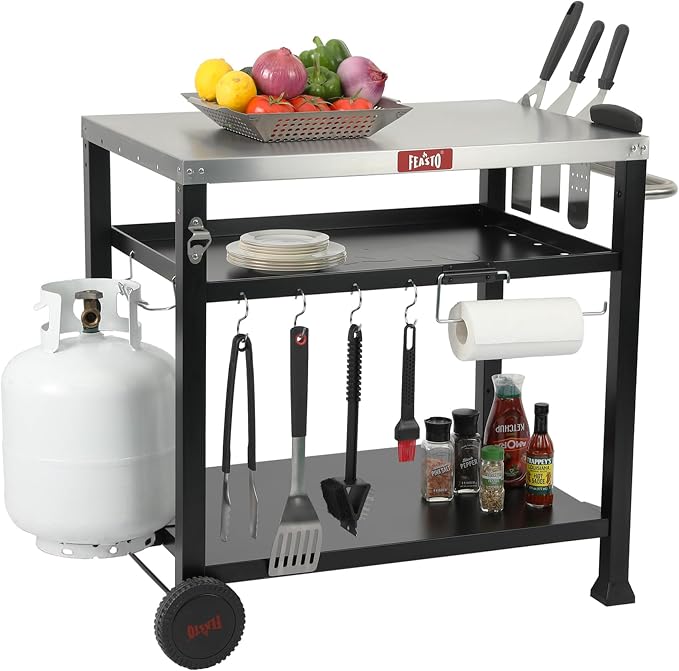 Three-Shelf Movable Food Prep and Work Cart Table, Home and Outdoor - Image 4