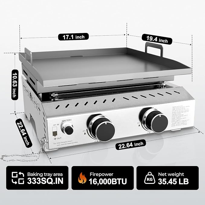 R.W.FLAME 2 Burner Tabletop Propane Griddle, 000 BTU Flat Top Grill - Image 3