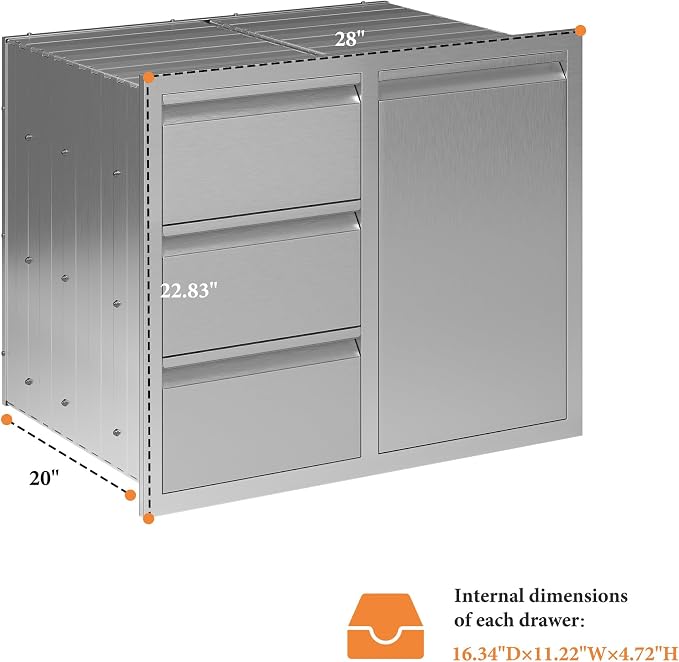 Jocisland Outdoor Kitchen Drawers 28" W×23" D×23" H Stainless Steel Drawers - Image 3