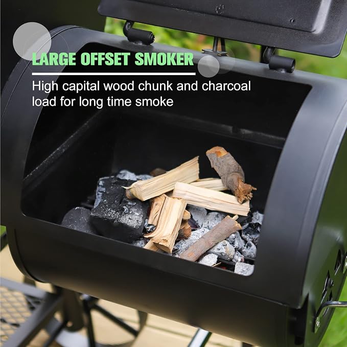 MFSTUDIO Heavy Duty Charcoal Wood Offset Outdoor Smoker Grill, Extra Large - Image 6