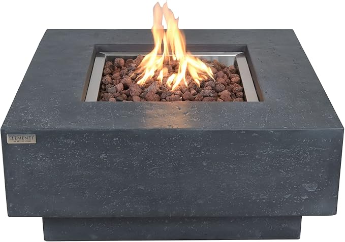 Elementi | Manhattan Gas Fire Pit Cast Concrete 36" Square Fire Table, Outdoor - Image 9
