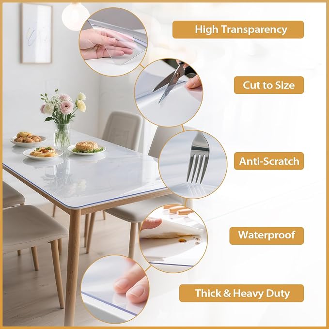 Clear Table Protector 18 x 14 Inch, 1.4mm Thick Waterproof PVC Plastic Table - Image 2