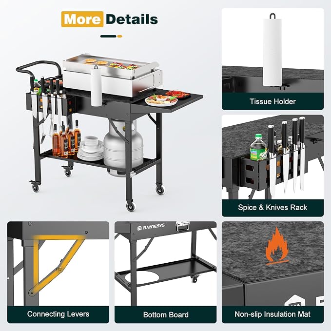 Outdoor Griddle Table, 440lbs Folding Grill Cart, Pizza Oven Table Stand - Image 5