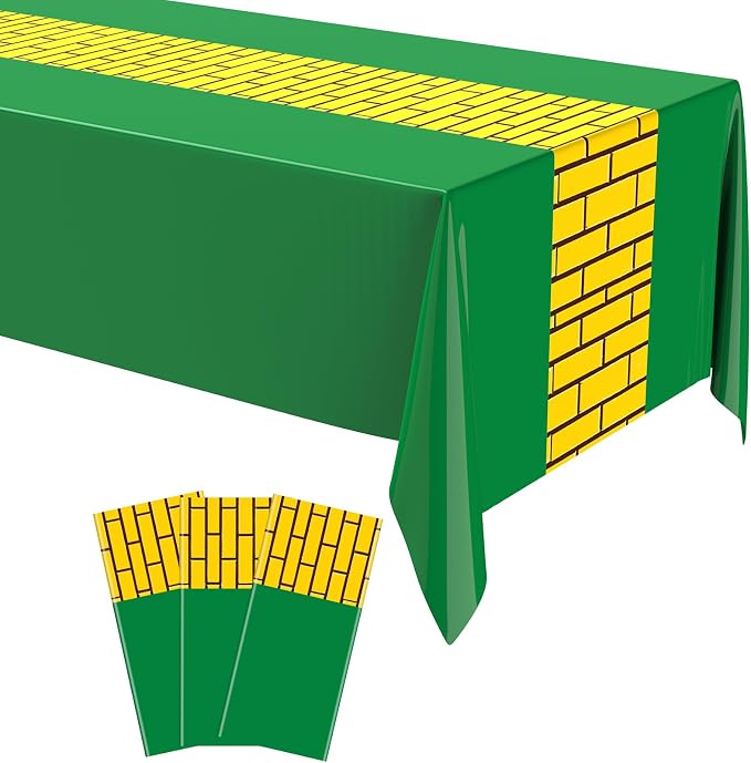 3 Pcs Yellow Brick Runner Tablecloth 54 x 108 Inch Brick Wall Backdrop Green by Fanfanwin