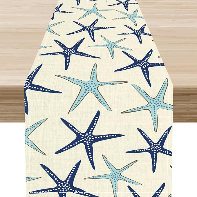 Blue Starfish Table Runner, Nautical Beach Ocean Table Runner Seasonal Holiday by Unknown