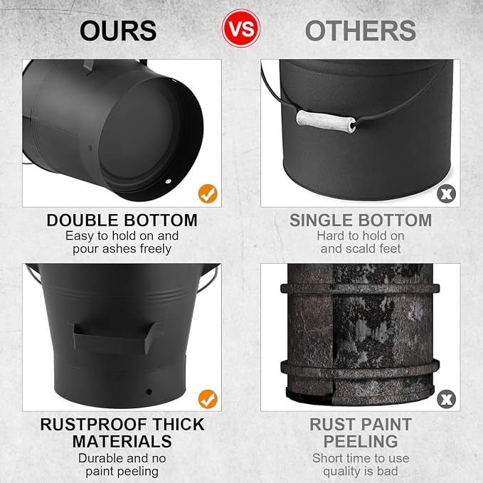 Ash Bucket with Lid, Shovel and Hand Broom, 2.6 Gallon Fireplace Metal Bucket - Image 5