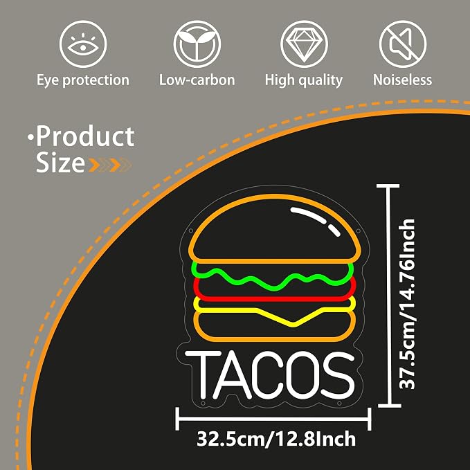 Tacos Neon Sign for Wall Decor, Hamburger Led Signs, Dimmable Neon Light Sign - Image 4