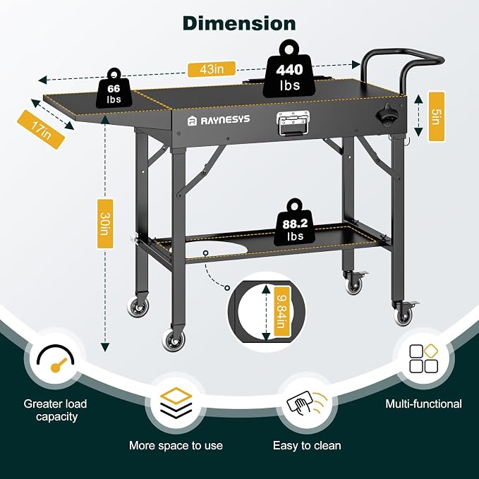 Outdoor Griddle Table, 440lbs Folding Grill Cart, Pizza Oven Table Stand - Image 7