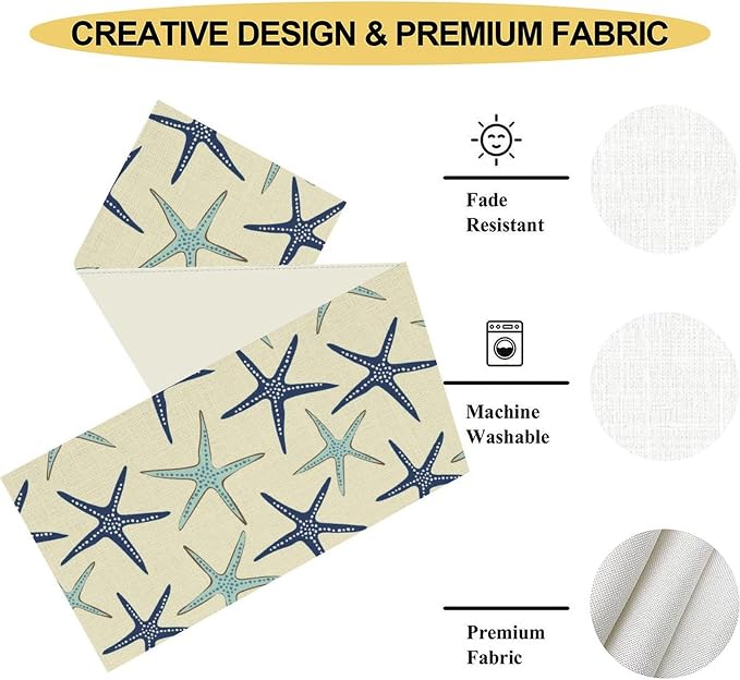 Blue Starfish Table Runner, Nautical Beach Ocean Table Runner Seasonal Holiday - Image 5