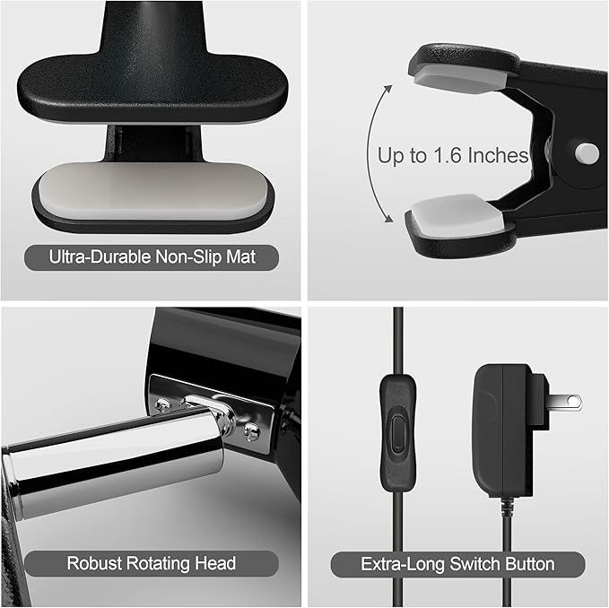deeloop Clip on Light 5W Ultra Bright 330° Rotation Book Reading Clip on Lamp - Image 5