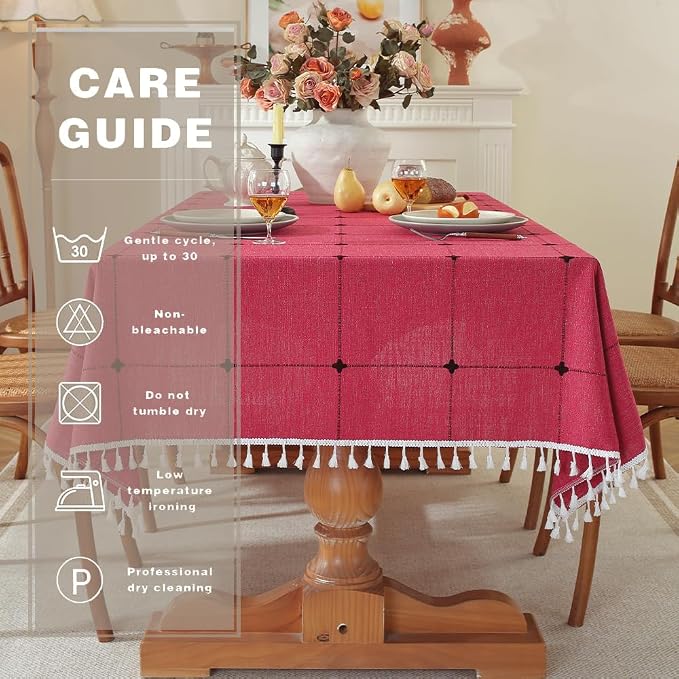 Pahajim Rustic Linen Tablecloth Cotton Rectangle Table Cloth - Image 5