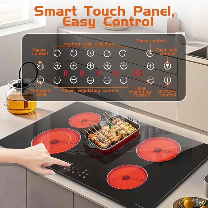 Noxton 36 Inch Electric Cooktop 5 Burner Electric Stove Top, Built-in Radiant - Image 2