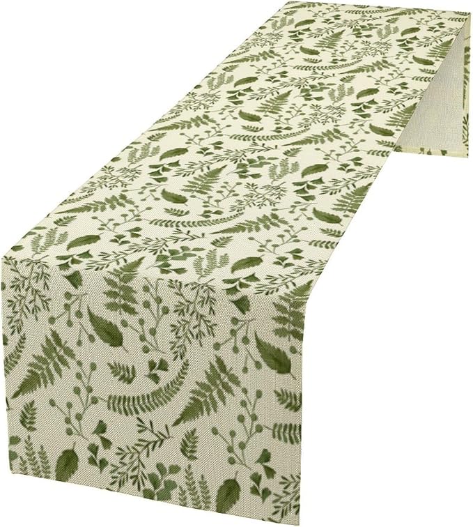 Green Leaves Table Runner, Spring Summer Herbs Botanical Natural Plants Print by Unknown