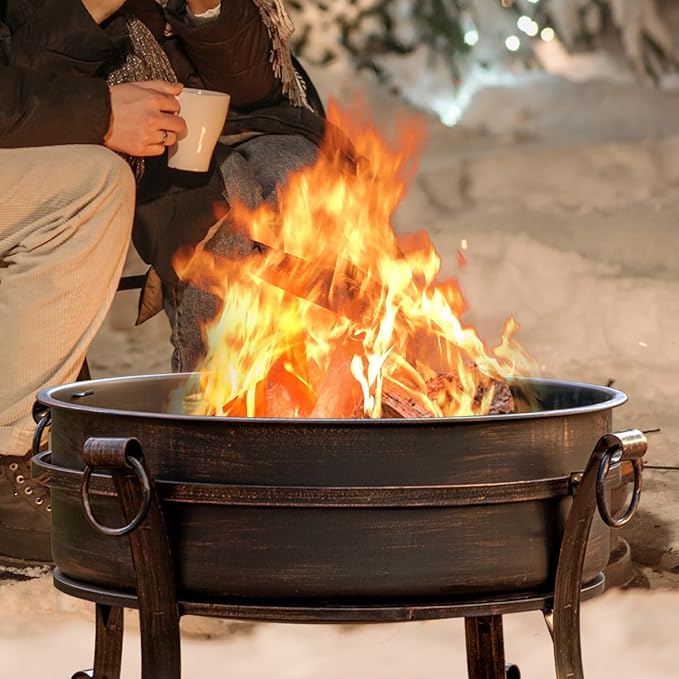 36 Inch Fire Pit with Grill & Lid, Fireplace & Round Table & BBQ 3 in 1 Fire Pit - Image 5