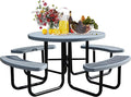 46'' Round Metal Picnic Table for Outdoors, Commercial Steel Metal Picnic Tables by MakeaGoodChoose