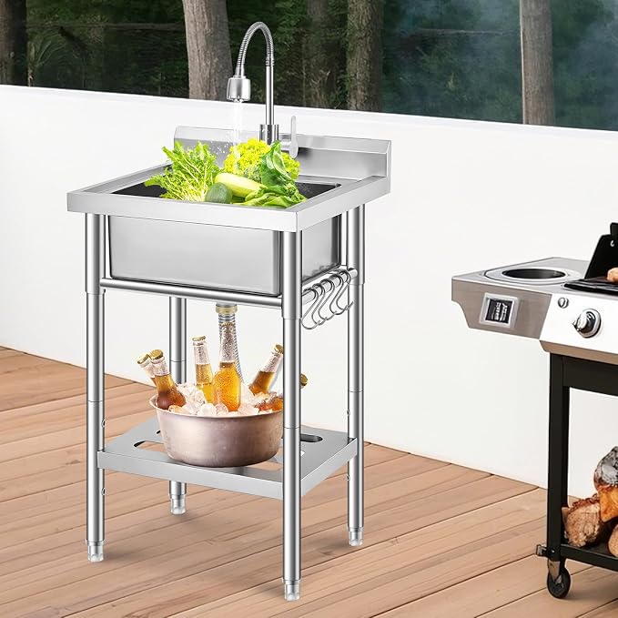Stainless Steel Utility Sink, Free Standing Single Bowl Kitchen Sink, - Image 7