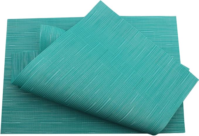 Gugrida Placemats Set of 6 Plaid Checkered Blue PVC Placemat - Image 7