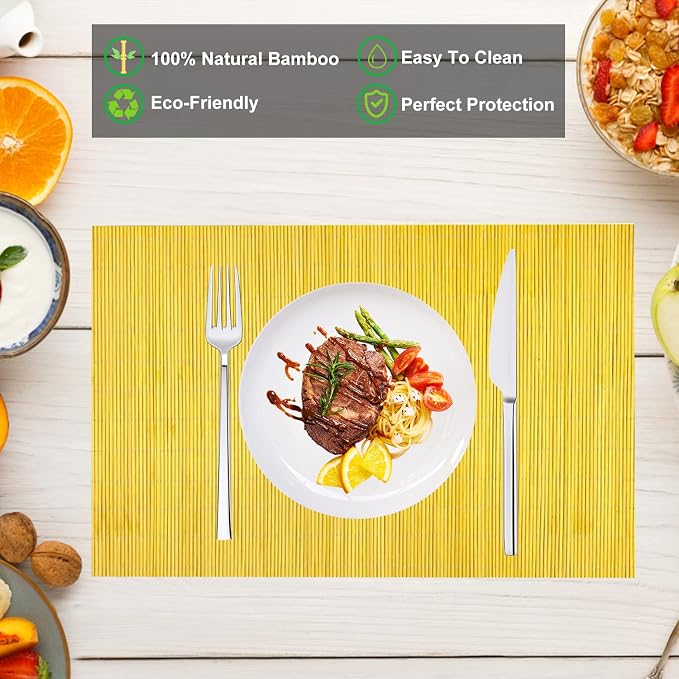 ANDSTAR Set of 8 Pcs Bamboo Placemats Natural Anti-Slip Bamboo Placemats - Image 3