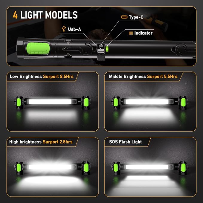 Work Light for Mechanic, 3200LM LED Work Lights, 5400mAh Rechargeable Magnetic - Image 4