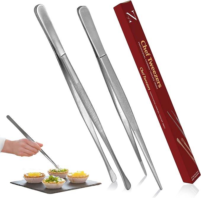 Tweezer Tongs, 12-Inch Stainless Steel with Fine and Wide Tips