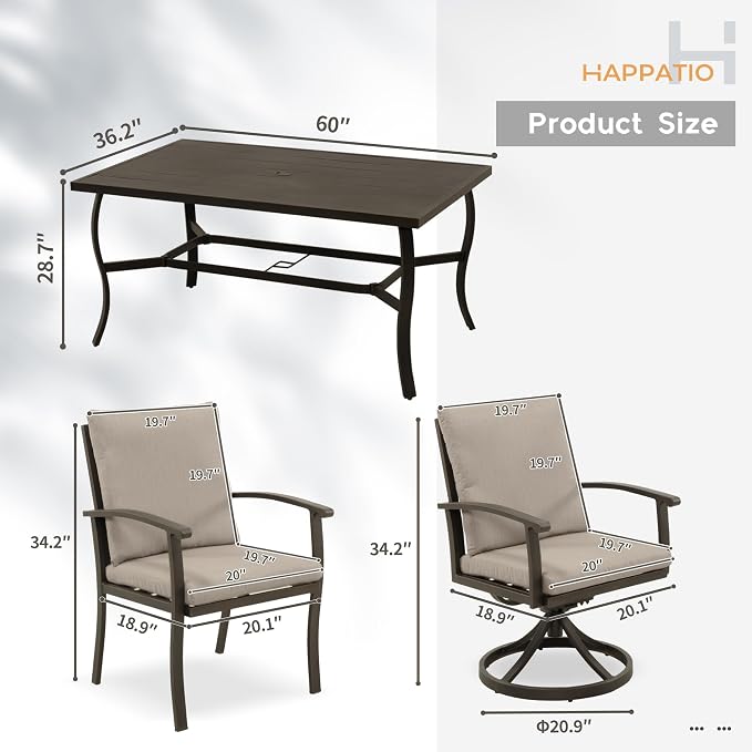 HAPPATIO 7 Piece Patio Dining Set, Aluminum Outdoor Dining Set - Image 9