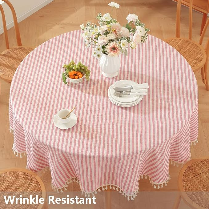 TruDelve Round Tablecloth 60 Inch Red and White Striped Cloth Tablecloths - Image 2