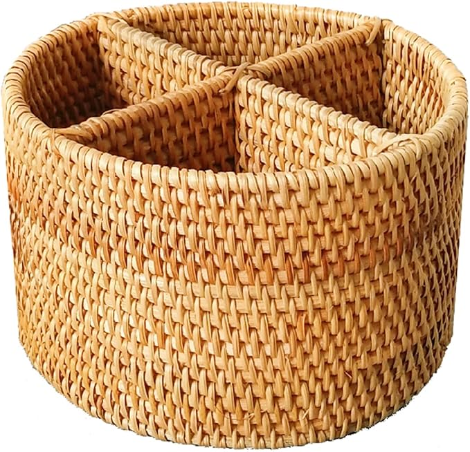 i-lan Natural Rattan 4 Compartments Storage Holder Cosmetics Organizer Utensil by i-lan