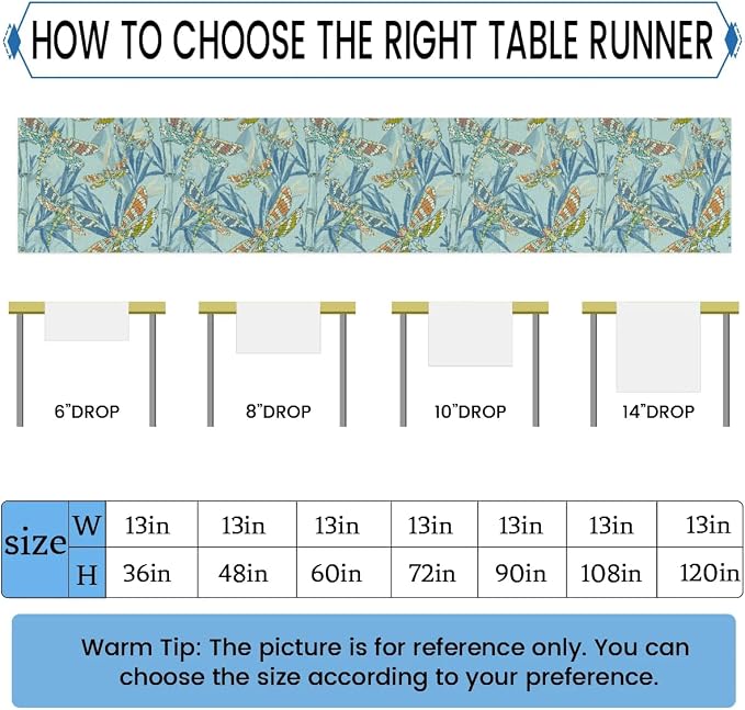 Watercolour Dragonflies Table Runner Kitchen Dining Table Runner 13*60in Table - Image 2